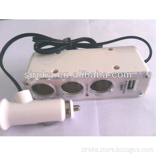 USB Cigarette Lighter Car Charger with three Socket Splitter